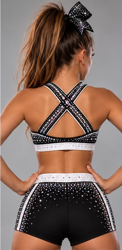 The Signature Bling Set in black and white, back view showing crisscross straps
