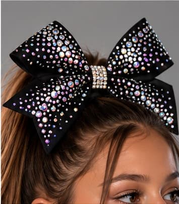 Detail of the matching rhinestone bow in black and white