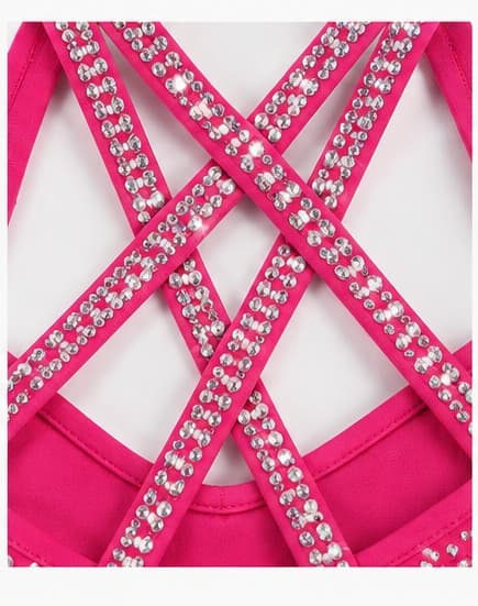 Detail of crisscross rhinestone strap back in hot pink
