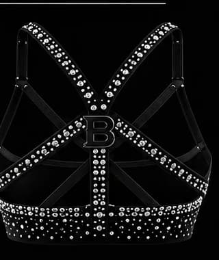 The Skater Rhinestone Set bra, back view showing the B logo charm
