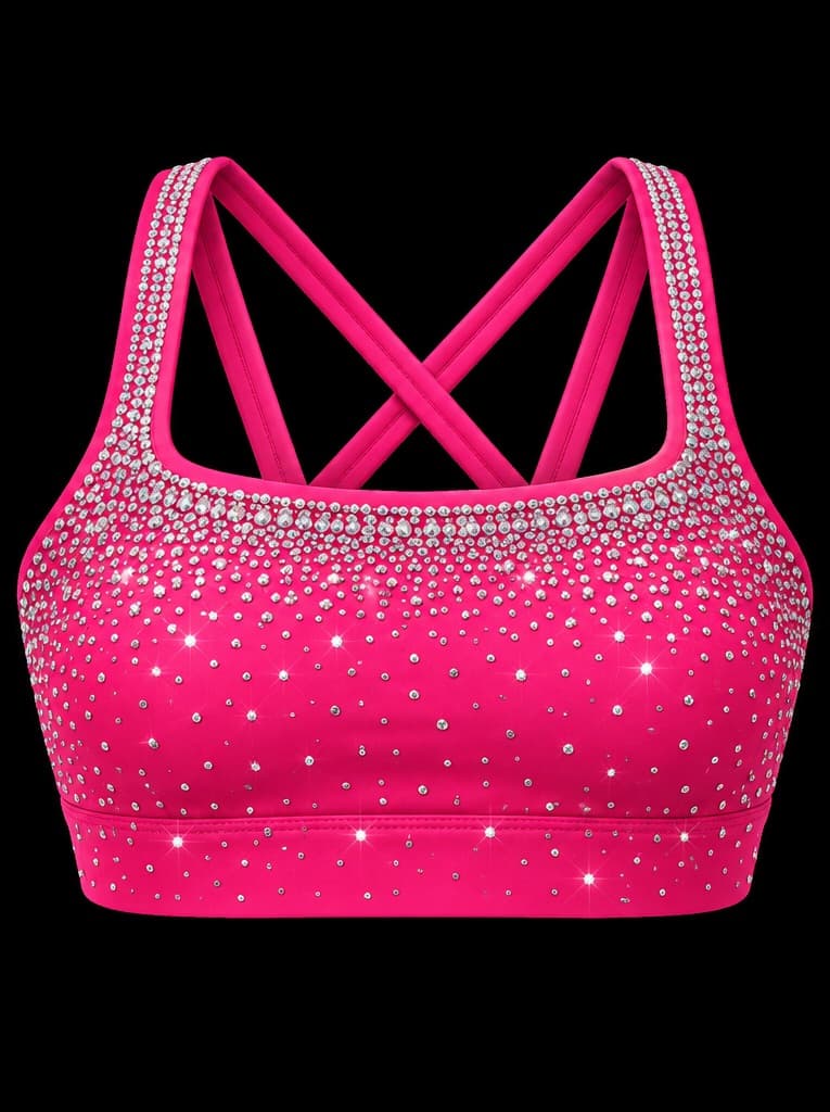 The Rhinestone Sports Bra in hot pink, front view